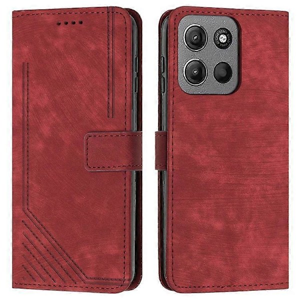 Kompatibel med Motorola Moto G15 4G Etui Prægede Linjer Læder Telefon Cover Foldbart Stativ Red
