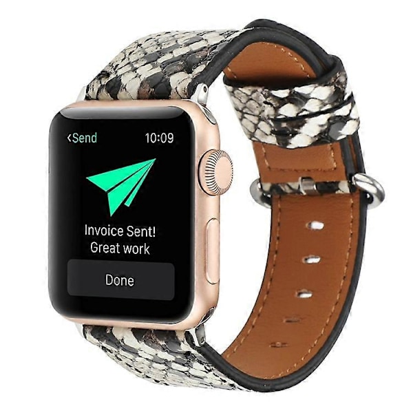 Læder Urrem Kompatibel Med Apple Watch Series 10 9 8 7 SE 6 5 4 3 2 1 42mm 41mm 40mm 38mm Slangeskindsprint Armbånd Grey