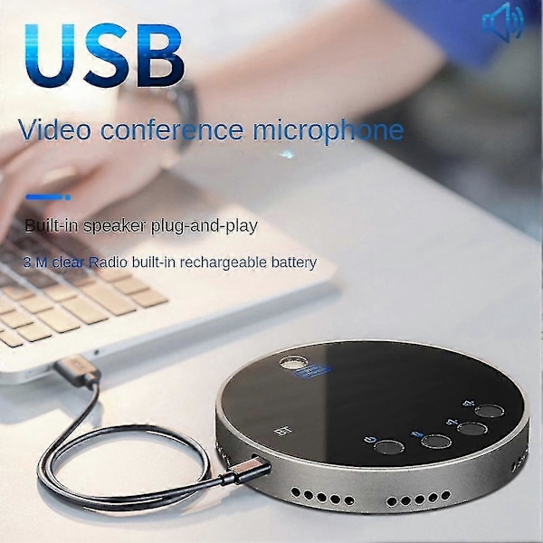 USB Konferencemikrofon med Højttaler, Omnidirektionel Speakerphone Computermikrofon med 360 Stemmeoptagelse - ZZY
