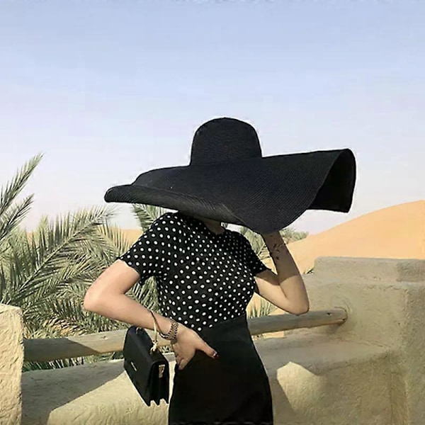 Sommar Hopfällbar Portabel Överdimensionerad Solhatt För Kvinnor Elegant 70cm Diameter Stor Bredbrättad Stråhatt Flerfärgad Gorras Strandhatt