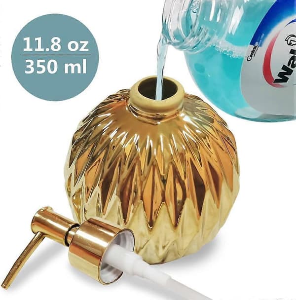 Keramik guld sæbedispenser til badeværelse, rund sæbedispenser med delikat præget rombedesign