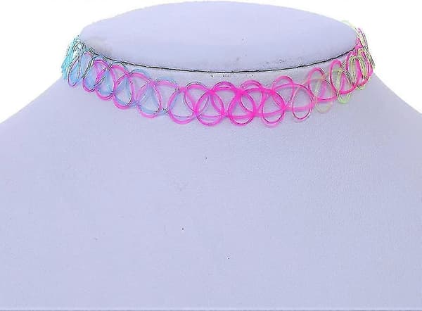 12 stycken/förpackning Tattoo Choker Stretch Halsband Svart Retro Henna Elastisk Boho 90-tal Gotisk