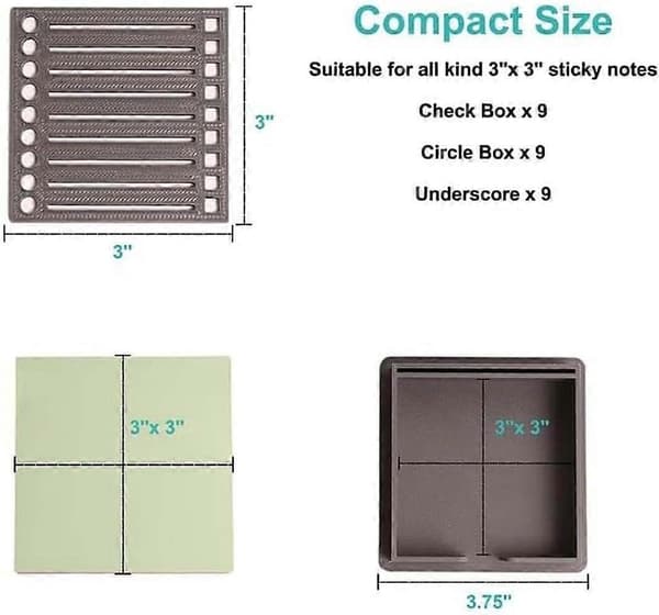 Sticky Note Holder med Skabelon, Sticky Note Dispenser Kompatibel med Post-It Notes, Post It Note Organizer til 3x3 Selvklæbende Notesblokke 1 Pcs