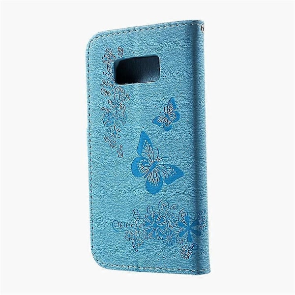 Präglat Fjärilsblommor Plånbok Läder Mobilskal Kompatibelt För Samsung Galaxy S8 Blue