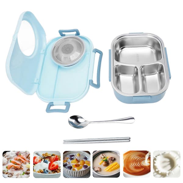Bento Matboks Rustfritt Stål Rom Termisk Bento Boks Dobbelt Lag Bento Beholdere for Studenter, Blå