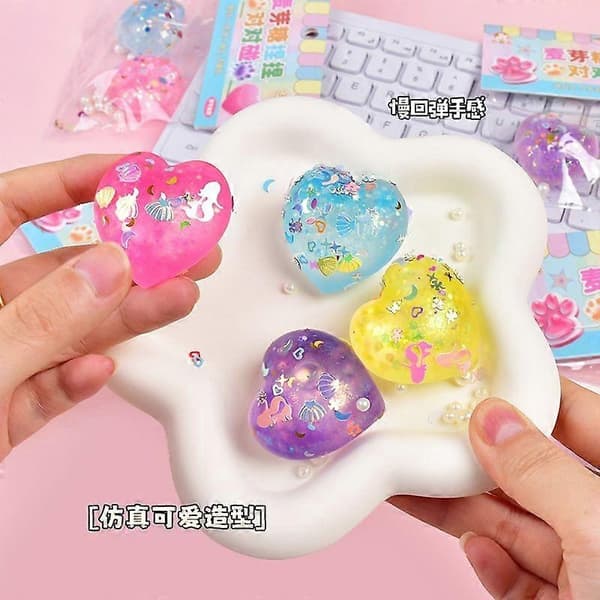 1/2/3 STK Blød Hjerte Squishy Legetøj, Tilfældig Farve Stressaflastende Bold med Glitter & Perler, Sensorisk Fidget til Børn & Voksne, 1 Pakke 2PCS