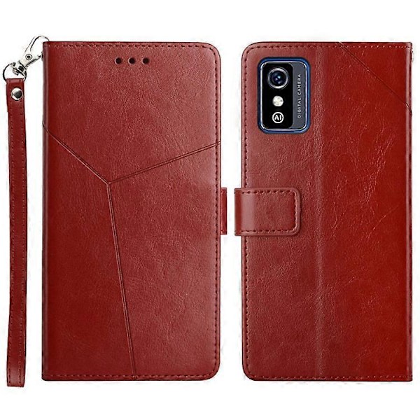Kompatibelt för ZTE Blade L9 Anti-fingeravtryck Y-formade Linjer Präglat Handrem Magnetiskt PU Läder Ställ Telefonskal med Plånbok WineRed