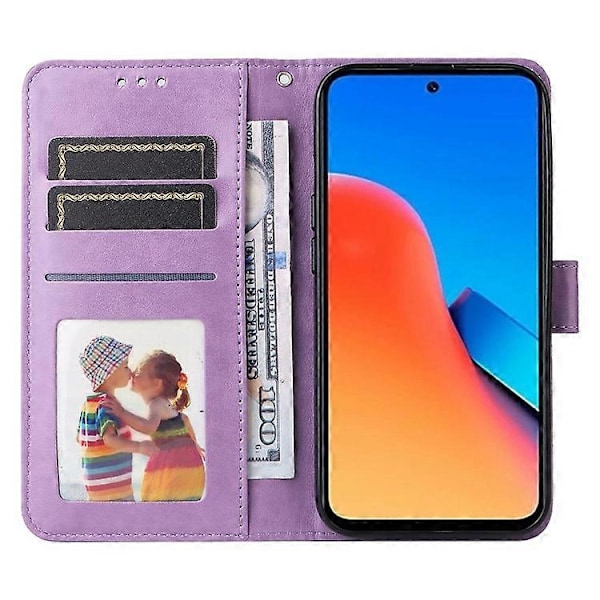 PU-Lærdeksel Kompatibelt Med Xiaomi Redmi 12 4G, Solsikke-trykket Lommebok Anti-Ripe Smartphone-deksel Purple