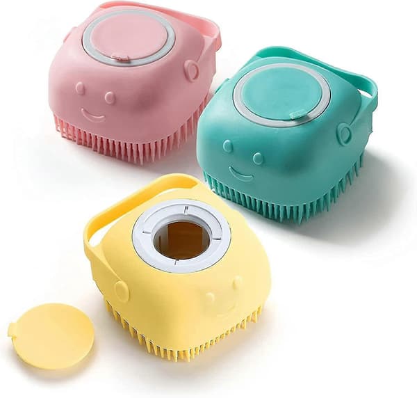 Silikonkroppsborst Duschsrubb med duschgeldispenserfunktion, mjuk silikonbadmassagekroppsborst, duschloofaborste (3-pack)