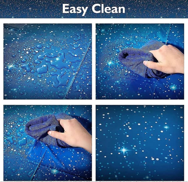 Space Blue Bursdagsduk 274x137 CM Mørkeblå Stjernehimmel Rektangulær Duk for Barn Astronaut Bursdagsdekorasjon Plastduk