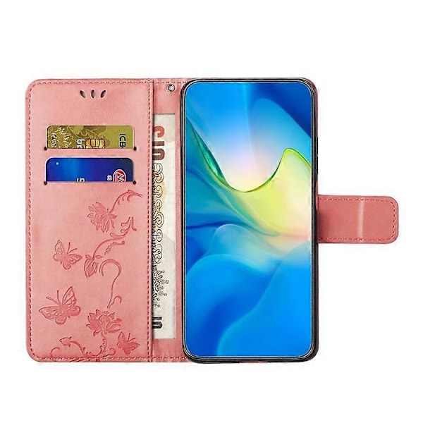 Kompatibelt för Samsung Galaxy A24 Präglat Fjärilsblomma Mobilskal PU Läder Plånboksställ Telefonskydd med Rem Pink