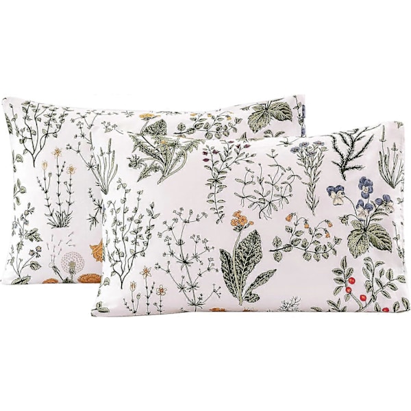 100% Bomullsputetrekk King Size, Blomstermønstret Putetrekk 2-pakning, Supermykt Standard Putetrekksett med Konvoluttlukking (50x91 cm)
