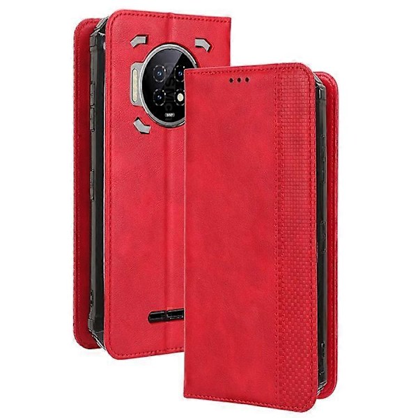 Kompatibelt för Oukitel WP19 Retro Textur Magnetisk Absorptionsfodral Präglat Mosaik Plånboksställ Skyddande Skal Red