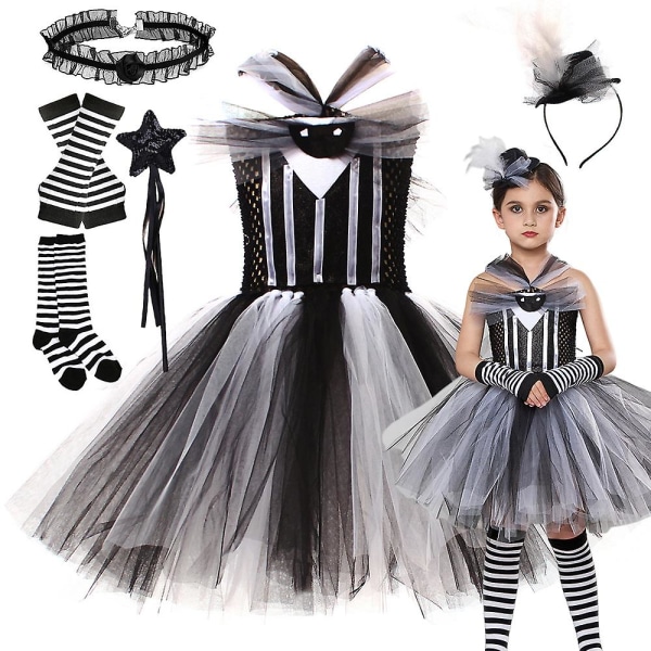 Painajainen ennen joulua Tytöt Tutu Musta Mekko Jack Cosplay 2023 Halloween Carnival Puku Lapset Fantasia Vaatteet Hiusnauha Dress XXL(10-12Y)