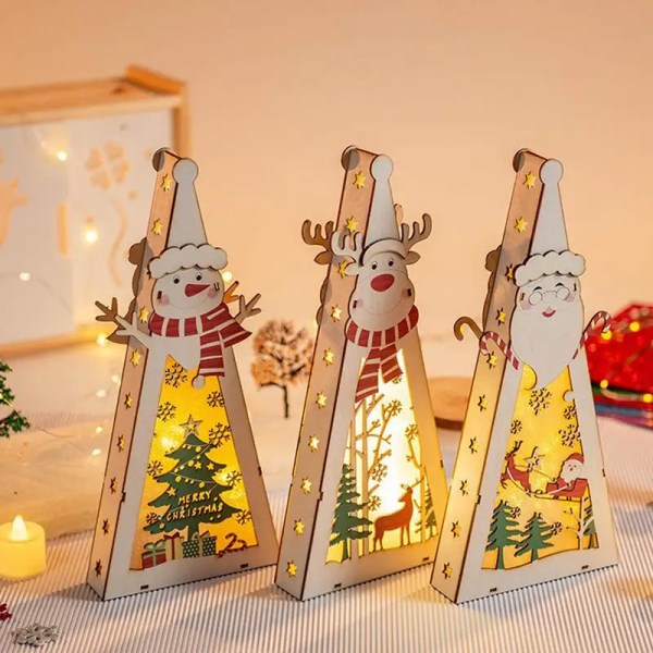 LED-puiset vintage lyhdyt yövalo Söpö kolmiomainen joulukoristeen lyhtykoristelu joulukuusen kuistille portaiden puutarhaan style 3