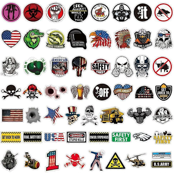 100 Hard Hat-klistremerker, Verktøykasse, Panser, Termos, Hjelmdekaler, 100% Vinyl og Vanntett! Morsomme Klistremerker for Voksne, Mekanikere, Elektrikere, Fagforening, O
