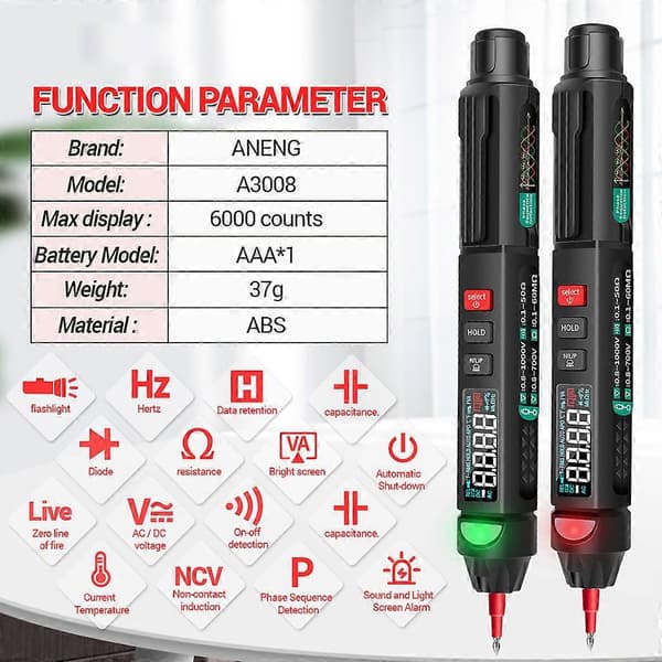Ny Hot Aneng A3008 Digitalt Min Multimeter 6000 Teller Kapasitans Tester