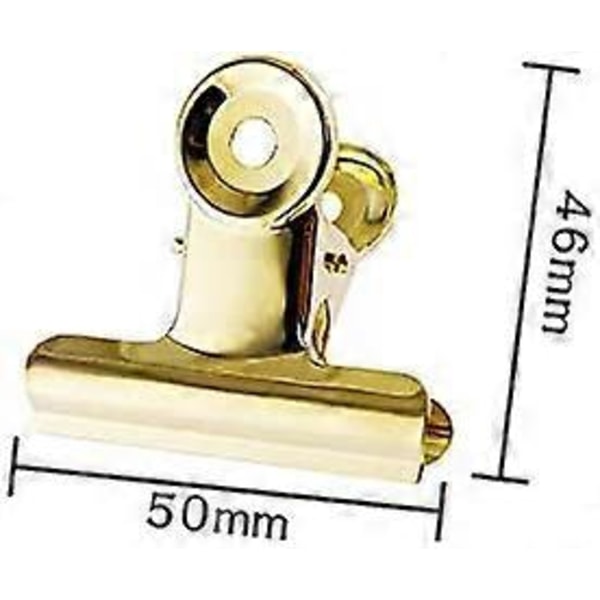 20 stk. 2 tommer Polerede Stålclips, Metal Bulldog Binder Clips, Store Hængsel Papirclips Klemmer til Madposer (Guld)