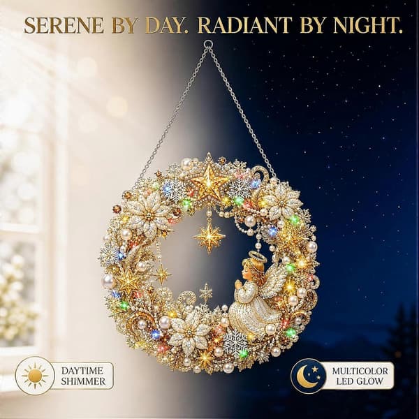 Jul DIY Diamantmaleri Kranssett, Lysende Perle Rhinestone Håndverkssett, Glitrende LED Hengende Pynt For Ytterdør Julehjemstyling E