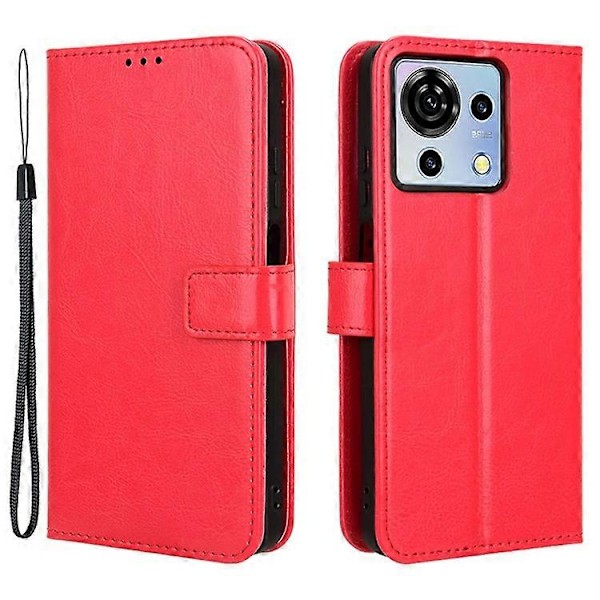 Kompatibel for ZTE Blade V50 Vita Lærdeksel med Stropp Telefon Lommebok Stativ Veske Red