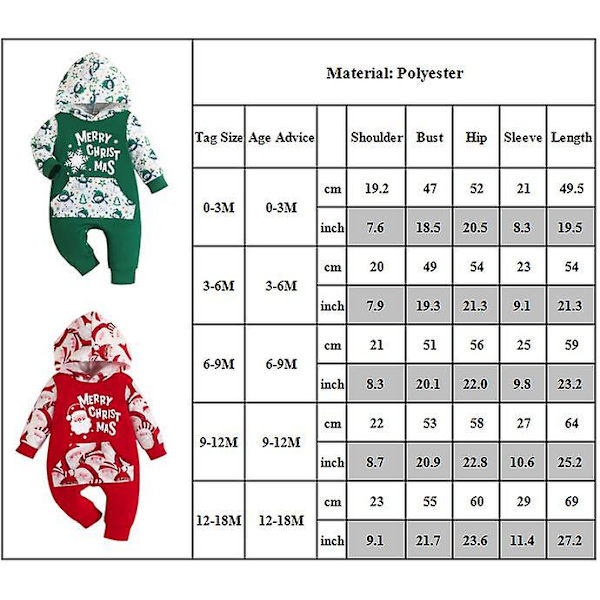 Vastasyntynyt baby , lapset 1. joulua, hyvää joulua, hupullinen pitkähihainen haalari Body-asu Red 3-6M
