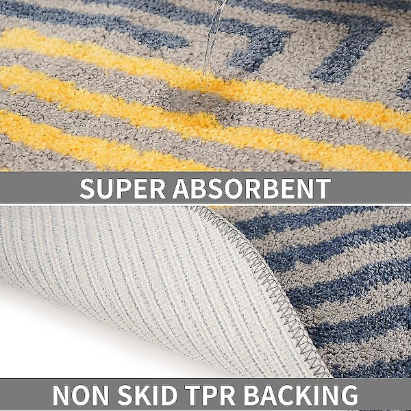 Tflycq Soft Fluffy mikrokuituliina soikeat kylpyhuonematot liukumaton, vahva vettä imevä kylpymatto (siniset ja valkoiset raidat, 18"x26") Yellow Blue and Grey Stripes 18*26