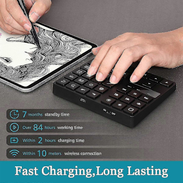 Bluetooth Tegnebrett Tastatur, 35 Taster Oppladbart Trådløst Tastatur For Procreate, Og Tegnesnarvei