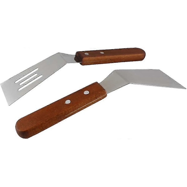 Stekspade i järn, köksspade, multifunktionell stekspade i rostfritt stål (brun) (2 st)