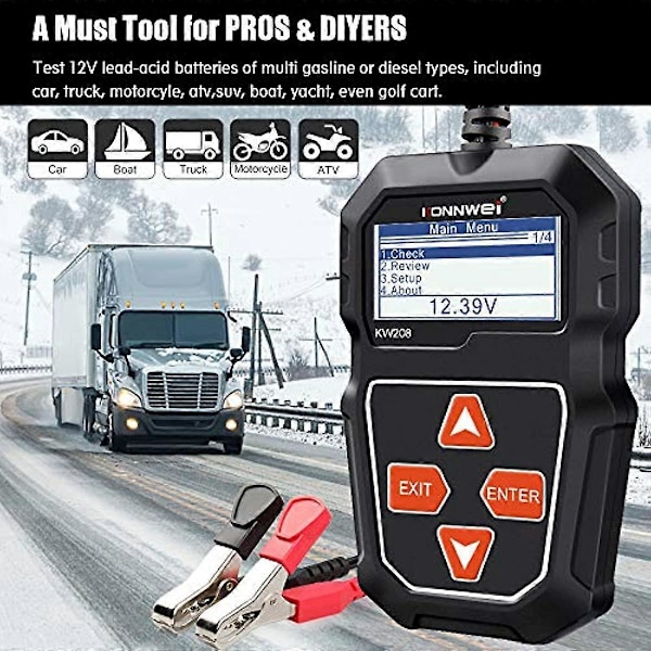KONNWEI KW208 12V Bilbatteritestare 100-2000 CCA Belastningstestare Automobil Generator Testare Digital Auto Batteri Analysator Laddnings Startsystem Test