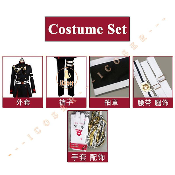 Anime Seraph Of The End Ichinose Guren Cosplay Kostym Peruk Svart Demon Army Uniform Guren Squad Outfit Halloween Män Set Pojkar Female M