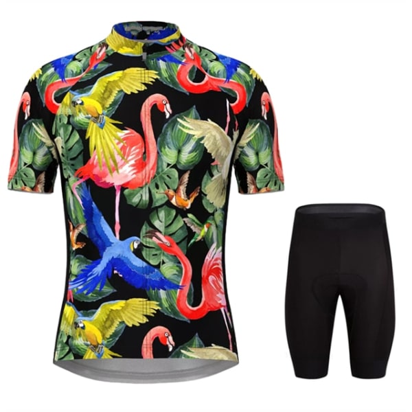 Miesten Hawaiian Tropical Flamingo Print Pyöräilypaitasarjat Lyhythihaiset Pyöräilyvaatteet MTB Ropa Ciclismo Bib Pant Pyöräilyvaatteet 3 S