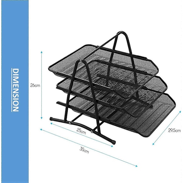Mesh Bordorganiser 3-lags Papirbakke Brevopbevaring Kontororganiser Papirbakke Dokumentfilorganiser Bord