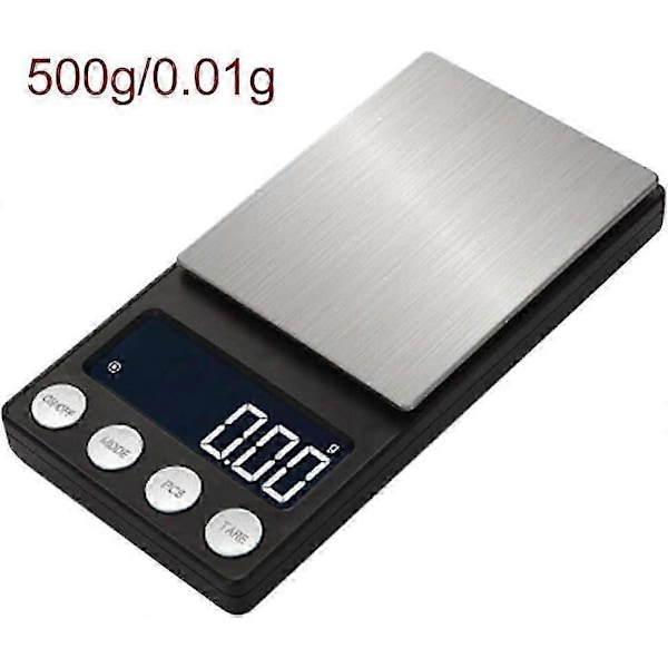 Digital Milligramvægt 50 X 0,001g - Mini LCD Digital Lomme Laboratorievægt Elektronisk Smykkevægt Med Vejebakker (500g/0,01g)