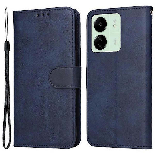 Kompatibelt Skal för Xiaomi Redmi 13C Stöttåligt PU Läder Telefonskal Kalvtextur Blue
