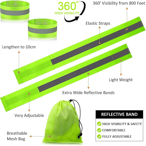 4 Stykker Refleksbånd Høy Synlighet Refleksbånd Refleksstropper Tape Armbånd Refleks Løpeutstyr For Kvinner Menn Løping Sykling Gåing