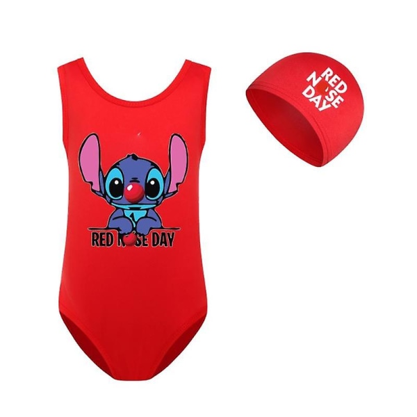 2-8 år Lilo Stitch Baddräkt för flickor One Piece Badkläder Mode Lilo And Stitch Badkläder för barn Sommarbaddräkter+ cap 2076black-2pcs 100