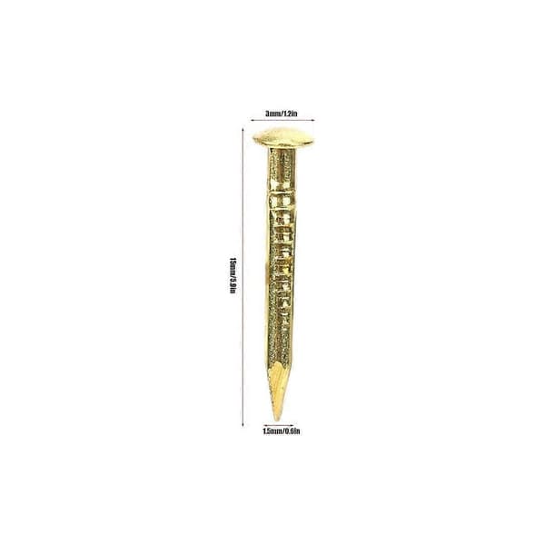 Sett med 80 spiker med rundt hode, messing, gullfarget, 15 mm