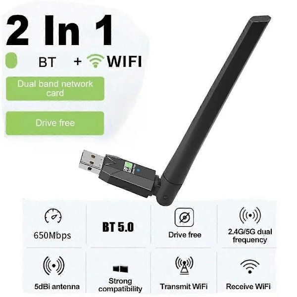 Netværkskort USB Driver Free 600M Trådløst Netværkskort BT5.0 Bluetooth Adapter