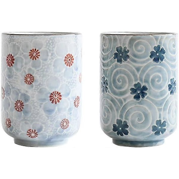 Japanske tekopper Keramisk kop krus Japansk traditionel blomst smukt design sæt med 2 tekopper 300 ml