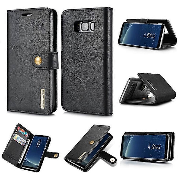DG.MING Kompatibel med Samsung Galaxy S8 Plus G955 Avtagbart 2 i 1 Anti-repa Plånboksfodral i Spaltläder Black