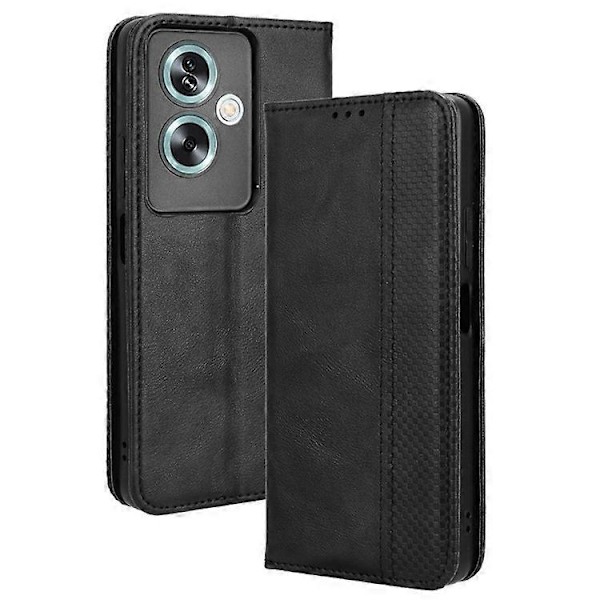 Kompatibelt Skal för Oppo A79 5G / A2 5G Retro PU Läder Magnetisk Självstängande Plånboksfodral Black