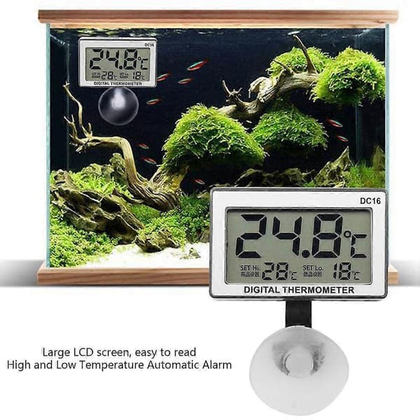 Digitalt Termometer, DC16 LCD-Skjerm Akvarium Termometer Vanntett Termometer for Fisketank
