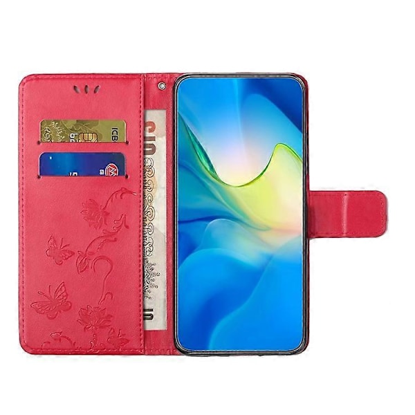 Kompatibelt för Samsung Galaxy A24 Präglat Fjärilsblomma Mobilskal PU Läder Plånboksställ Telefonskydd med Rem Red