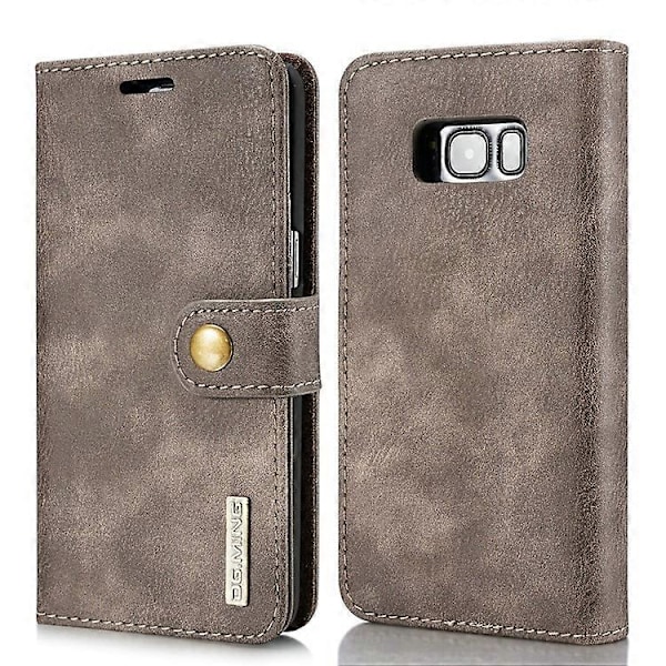 DG.MING Kompatibel med Samsung Galaxy S8 Plus G955 Avtagbart 2 i 1 Anti-repa Plånboksfodral i Spaltläder Grey