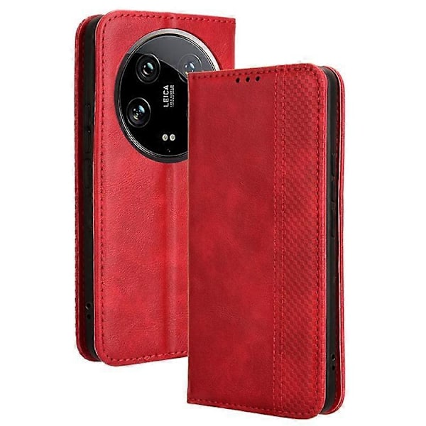 Kompatibel for Xiaomi 14 Ultra Deksel Vintage Lær Magnetisk Flip Telefondeksel Red