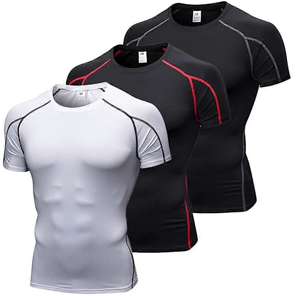 3-pak Herre Kompressionsskjorte Atletisk Underlag Base Layer Sports T-shirts X-Large Sort / Rød / Hvid