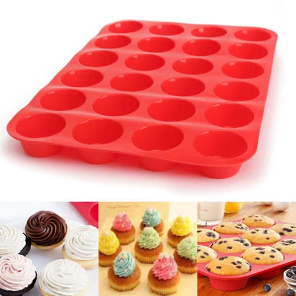 24-hulls Mini Muffins Silikon Såpe Kjeks Cupcake Bakeform Brett Form Q