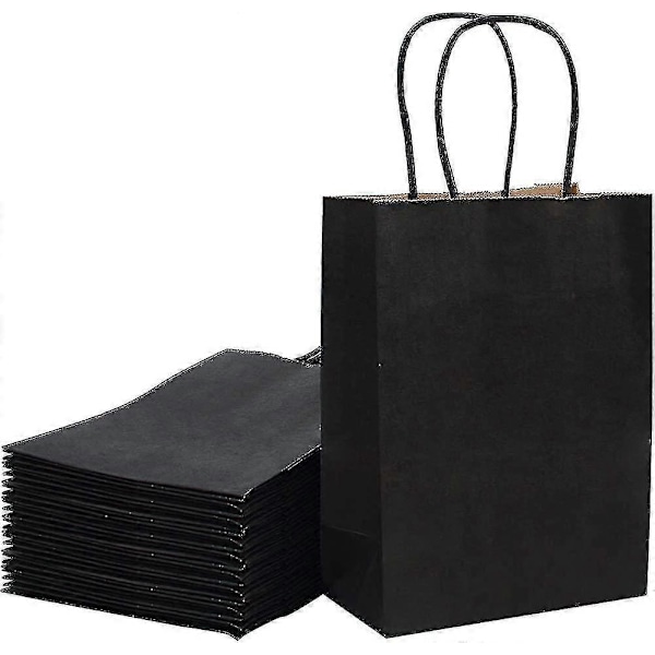 15x8x21 Cm Papirposer Små Kraft Sorte Gaveposer Bulk Med Håndtag Til Fødselsdag A