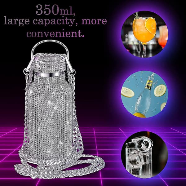 Timantti Vesi Pullo Bling Strassit Ruostumaton Teräs Termo Pullo Täytettävä Vesi Pullo Eristetty Vesi Pullo Glitter Vesi Pullo Ketjun Kanssa