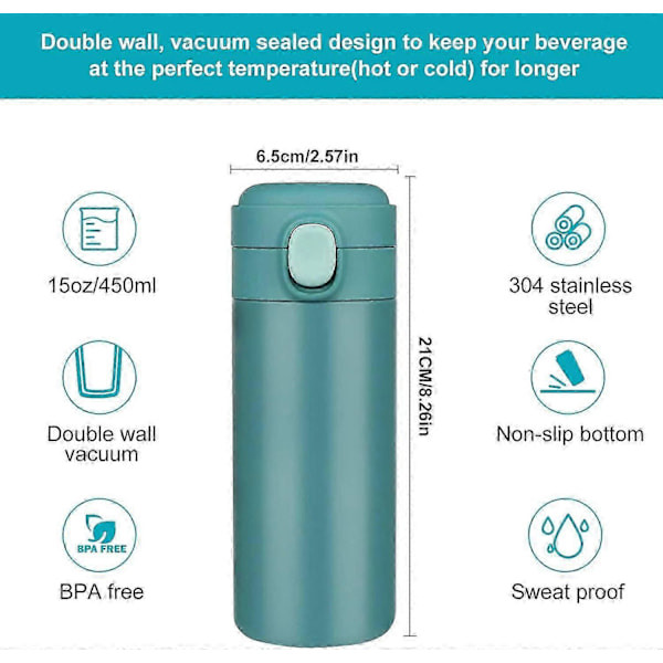 350ml Resemugg Återanvändbar Kaffekopp Isolerad Termosmugg Rostfritt Stål Läcksäker Flaska Tumbler för Varma Kalla Drycker (Blå)